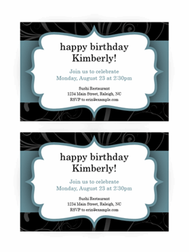 Party invitations (Blue Ribbon design, 2 per page)