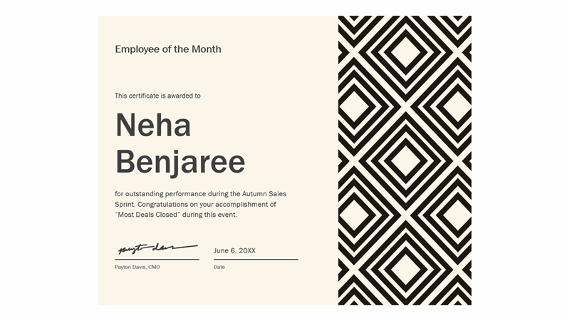 Diamond employee of the month certificate 