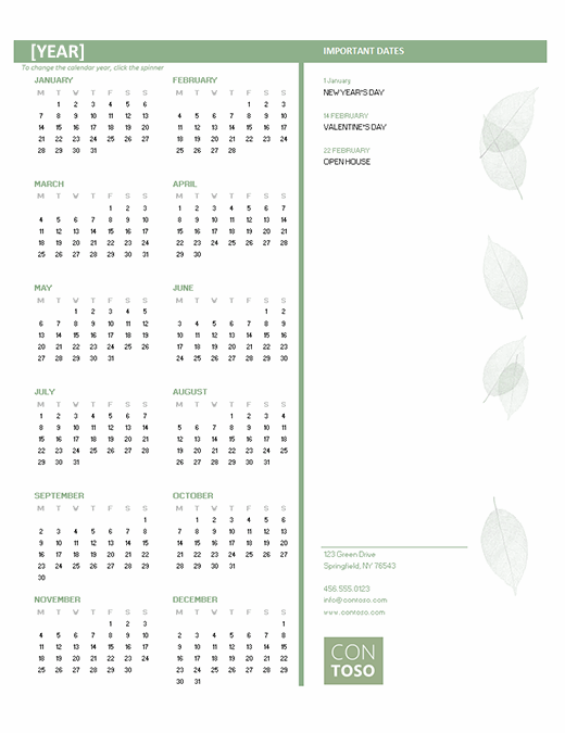 Small business calendar (any year, Mon-Sun)