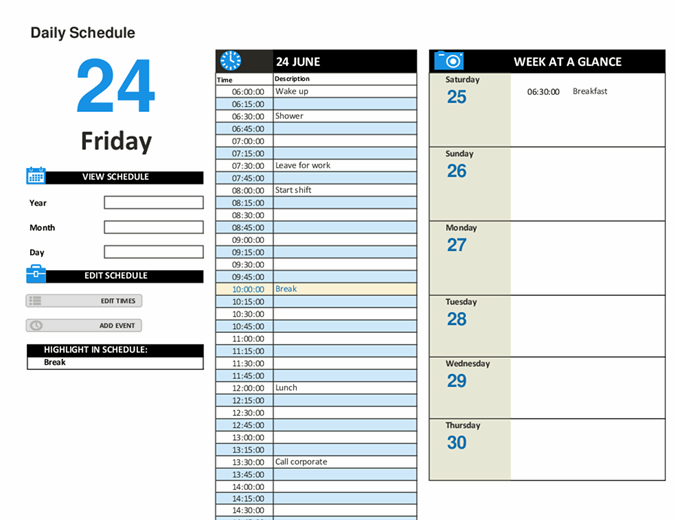 Daily work schedule