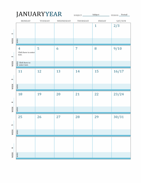 Lesson plan calendar
