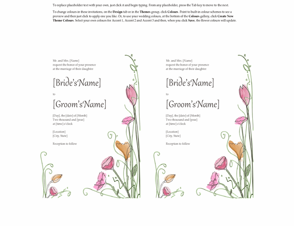 Wedding invitations (Watercolor design, 2 per page, works with Avery 5389)