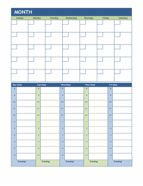Monthly and weekly planning calendar