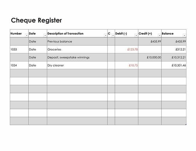 Cheque register (Simple)