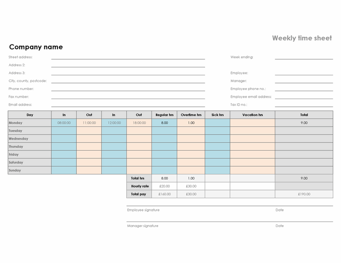 Weekly time sheet (8 1/2 x 11, landscape)