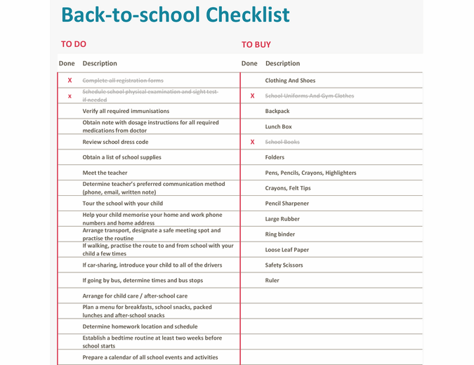 Back-to-school checklist