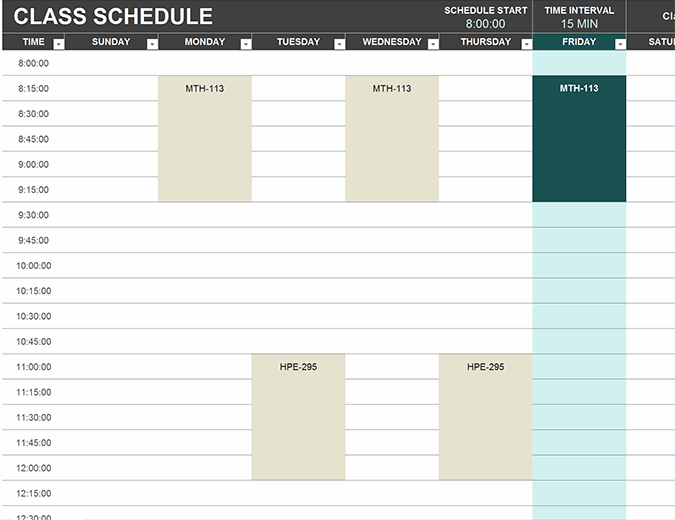 Student schedule