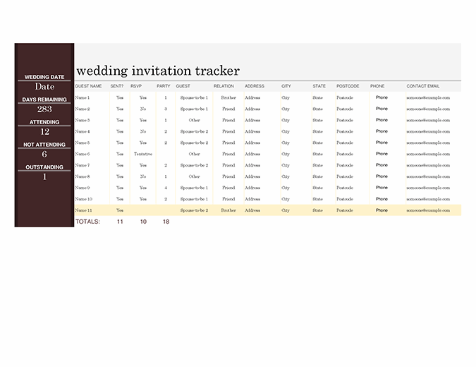 Wedding invite tracker