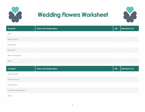 Wedding flowers planner (4 pages)