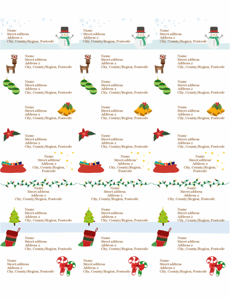 Gift tag labels (Christmas Spirit design, 30 per page, works with Avery 5160)