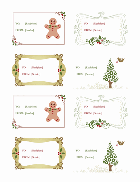 Gift labels (Retro Holiday design, 8 per page)