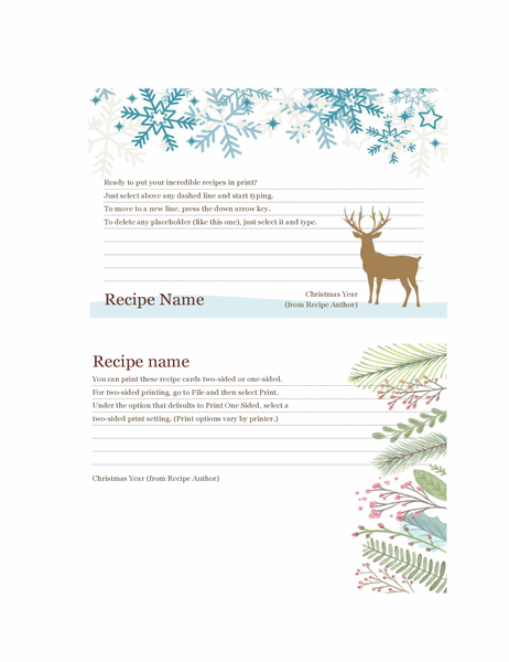 Recipe cards (Christmas Spirit design, works with Avery 5889, two per page)