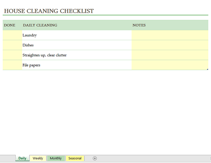 House cleaning checklist