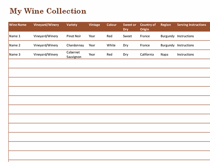 Wine collection list