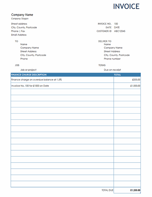 Invoice with finance charge