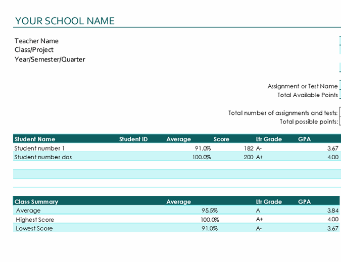 Teacher’s grade book (based on points) Teacher’s grade book (based on points)
