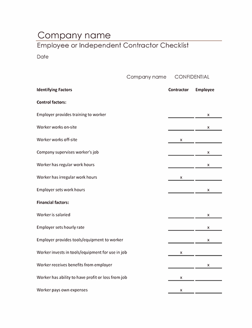 Employee or independent contractor checklist