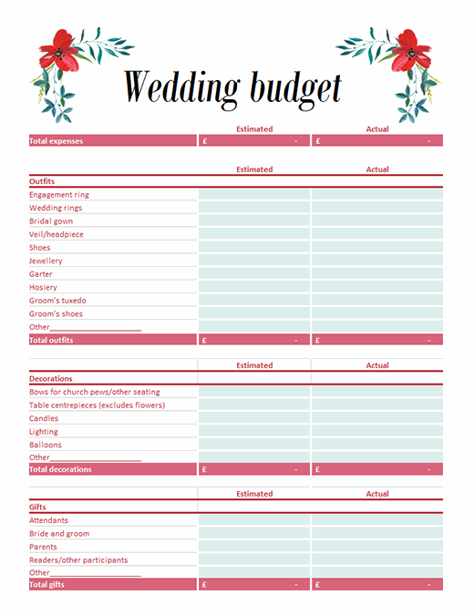 Wedding budget planner
