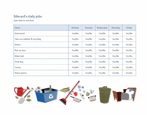 Checklist for a child’s household jobs Checklist for a child’s household jobs