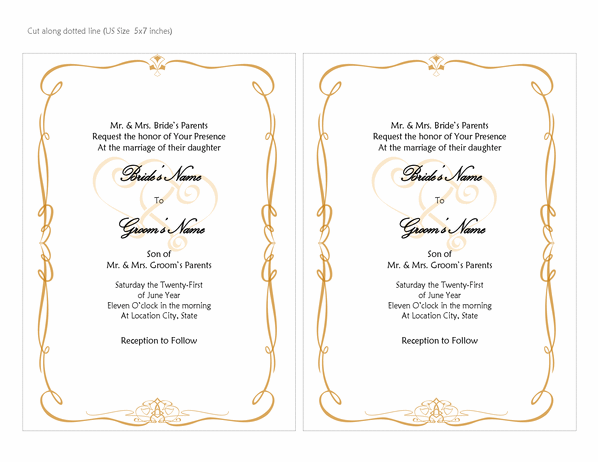 Wedding invitations (Heart Scroll design, A7 size, 2 per page)