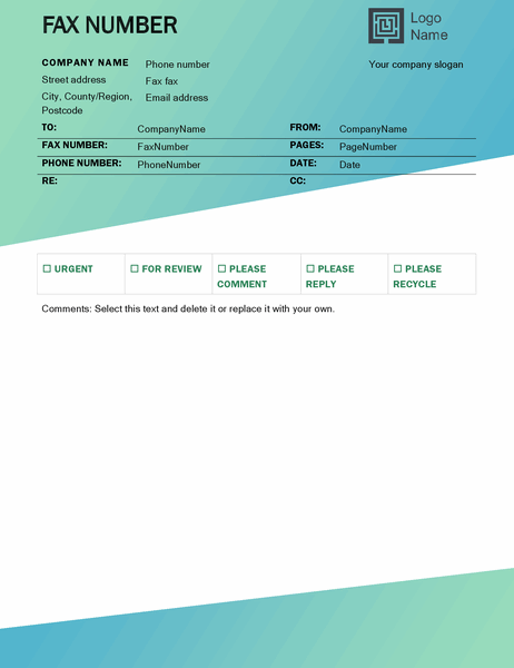 Fax cover sheet (Green gradient design) Fax cover sheet (Green gradient design)
