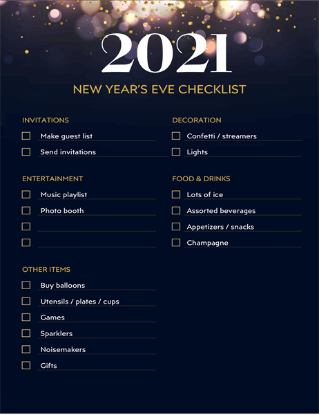 New Year's Eve party checklist
