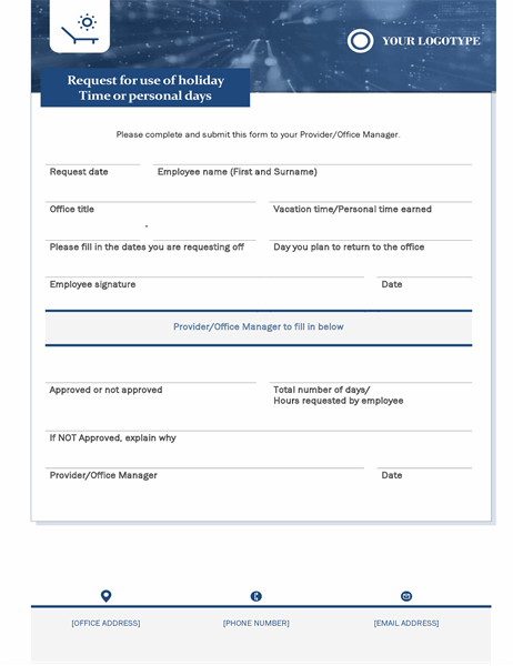 Small business employee holiday request form