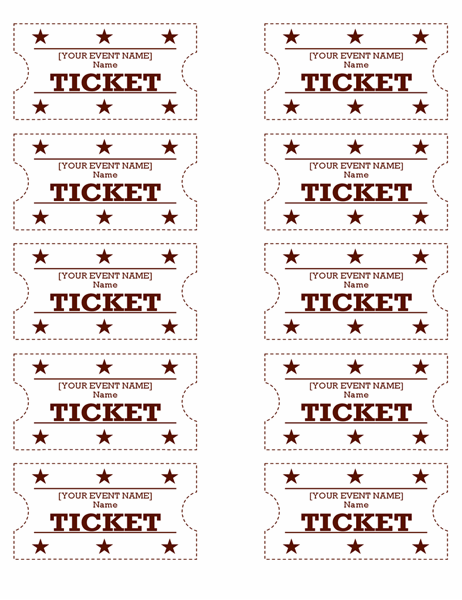 Event tickets (ten per page)