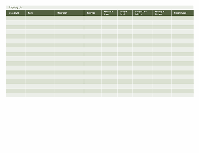 home inventory list excel template