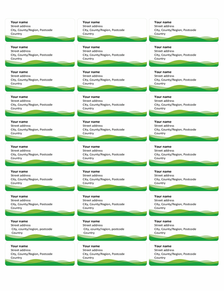 Mailing labels (Green Wave design, 30 per page)