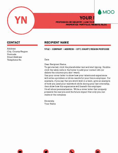 Polished cover letter, designed by MOO