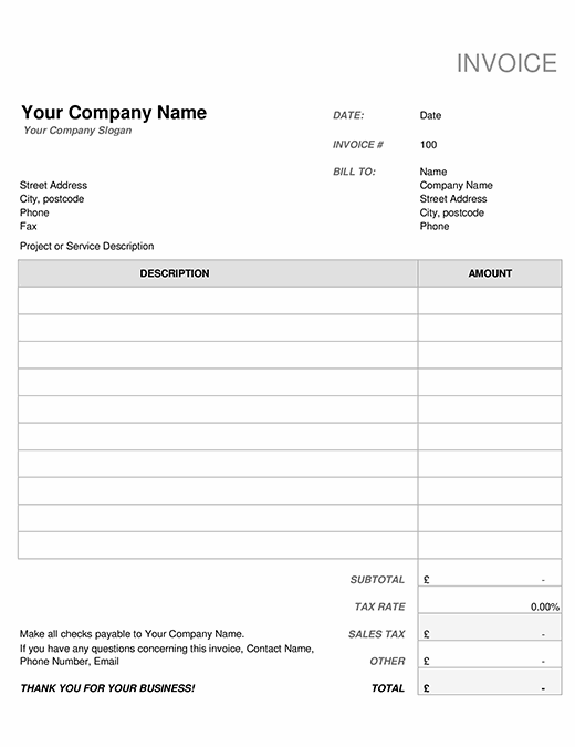 Invoice with tax calculation