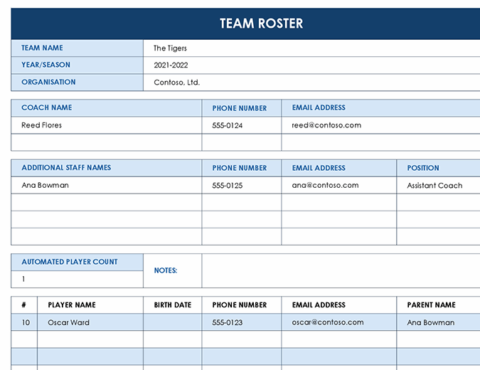 Sports team roster