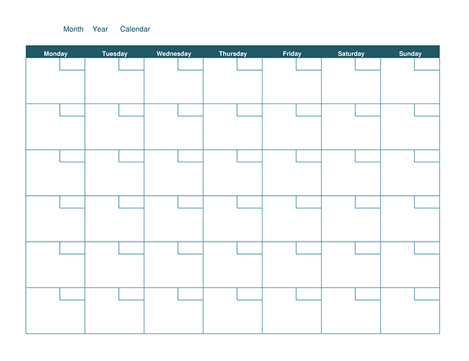 Blank monthly calendar Blank monthly calendar