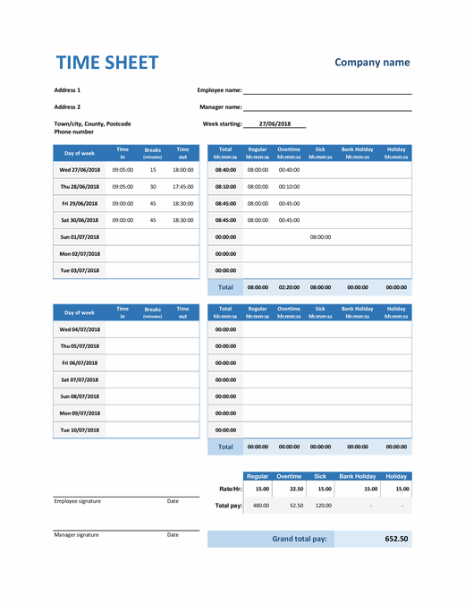 Weekly timesheet Weekly timesheet