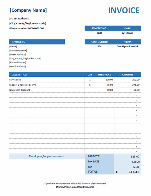 View Standard Invoice Template Uk PNG