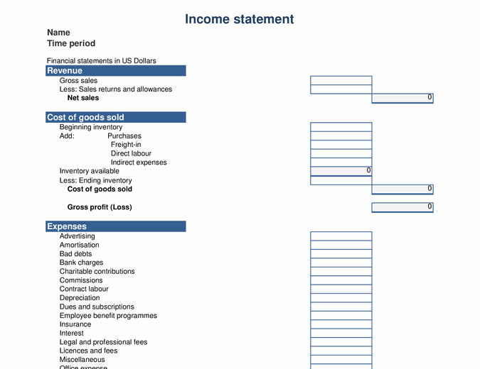 Income statement 1 year