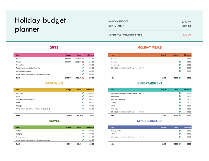 Holiday budget planner