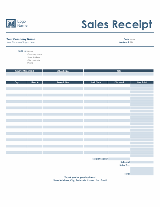 Sales receipt (Simple Blue design)
