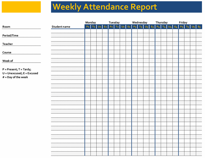 Weekly class attendance record (Simple)