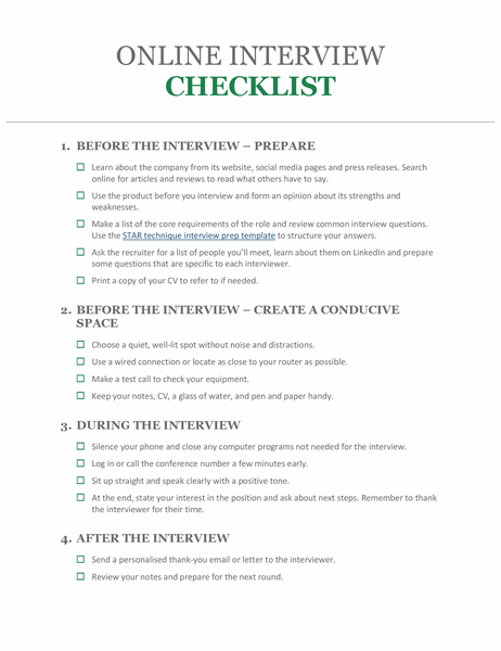 Interviewer checklist job interview