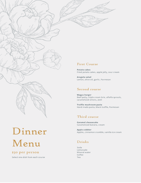 Elegant dinner menu Elegant dinner menu