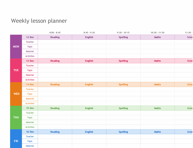 Weekly lesson planner