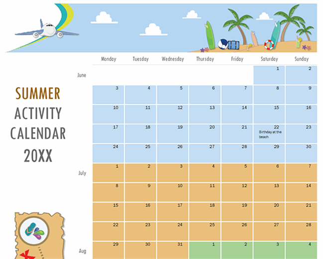 Summer activity calendar