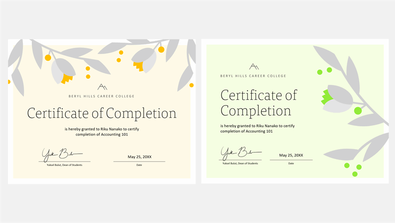 Blooming branch certificate of completion Blooming branch certificate of completion