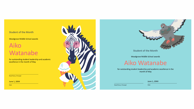 Colour block animals student certificate Colour block animals student certificate