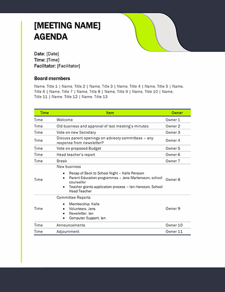 sample business meeting agenda format