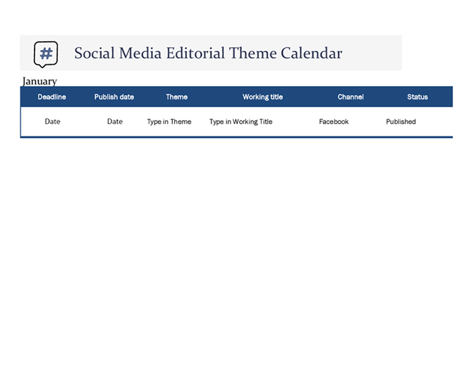Social media editorial theme calendar Social media editorial theme calendar
