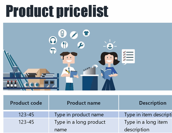 Blue product price list