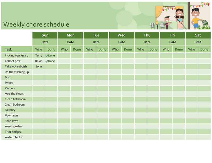 Weekly chore schedule
